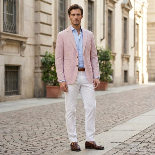 White with red stripes